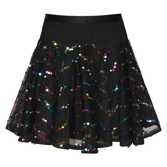 Black skirt with colorful sequins on a white background