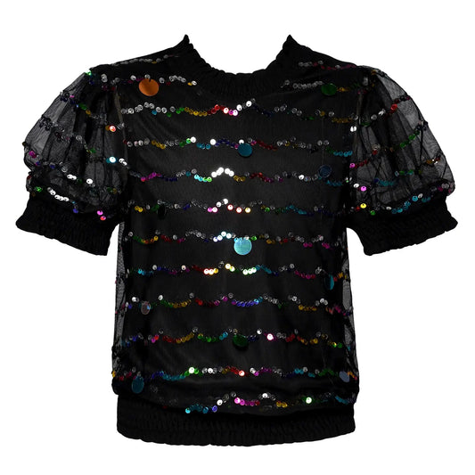 Black top with colorful sequins