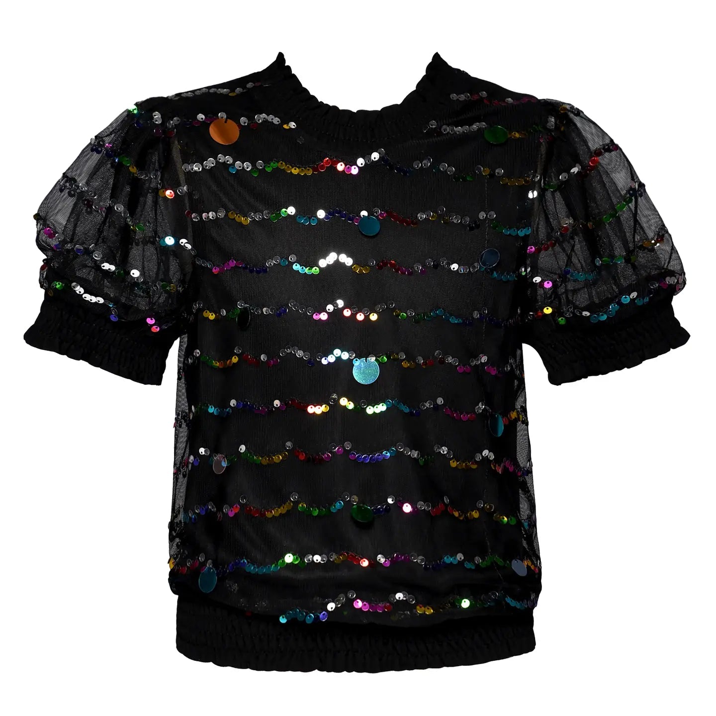 Black top with colorful sequins