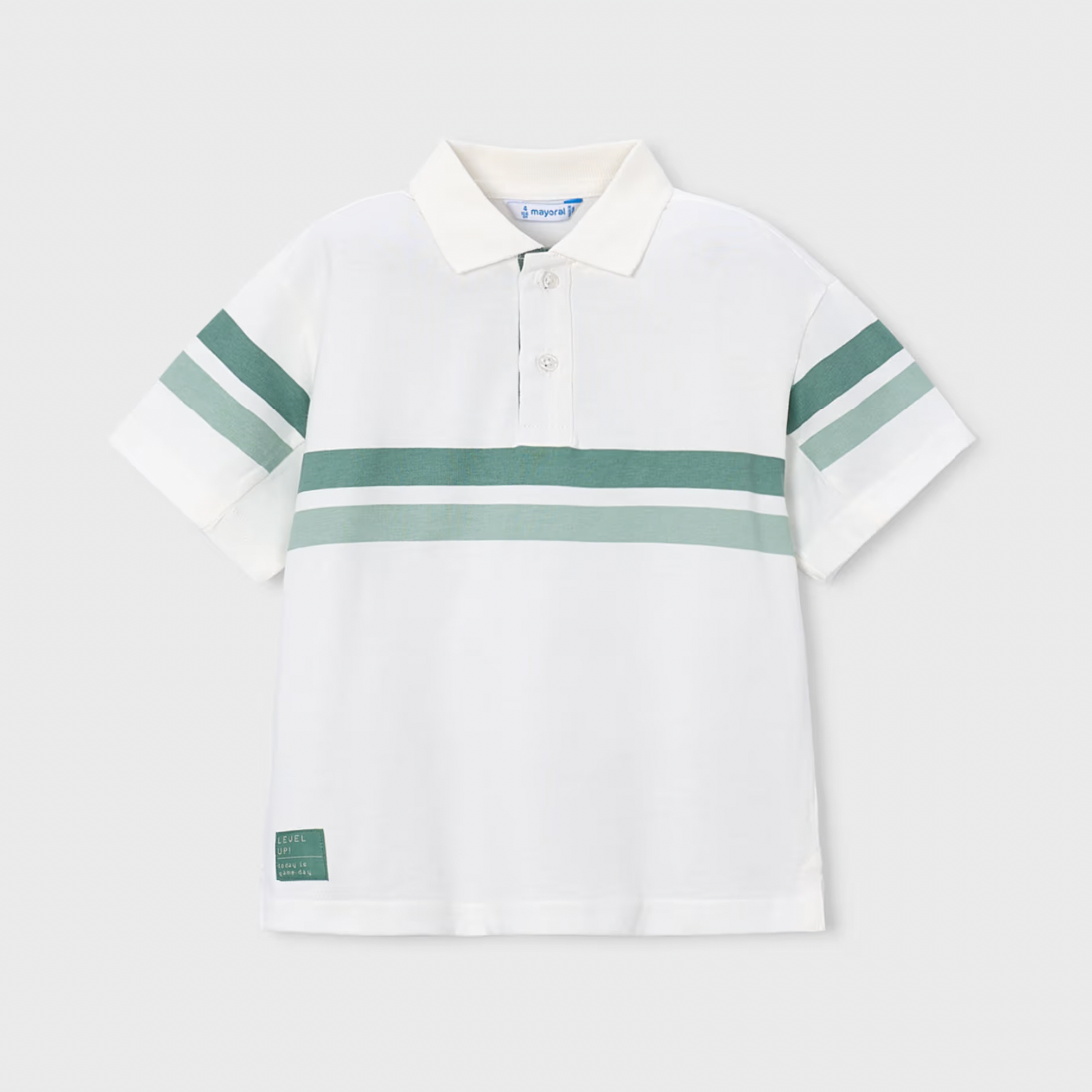 White polo shirt with green stripes 