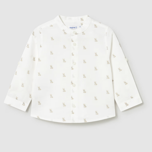 White long-sleeve shirt with puppy print
