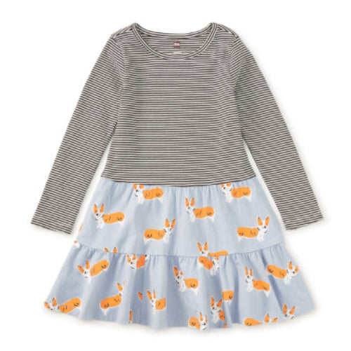 Children's dress with striped top and fox patterned skirt 