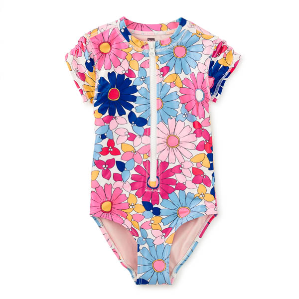 Colorful floral swimsuit on a white background