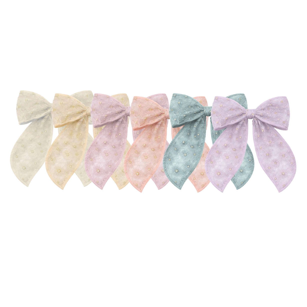 Pastel-colored hair bows with daisy lace 