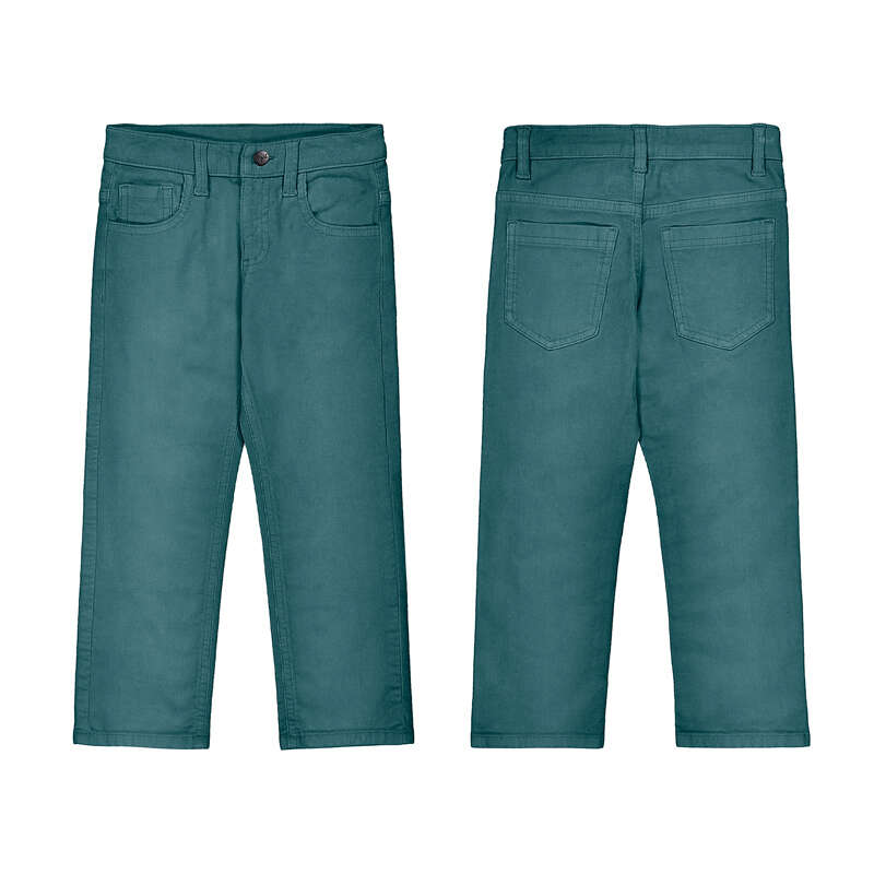 Front and back views of a pair of teal blue corduroy pants on a plain white background.