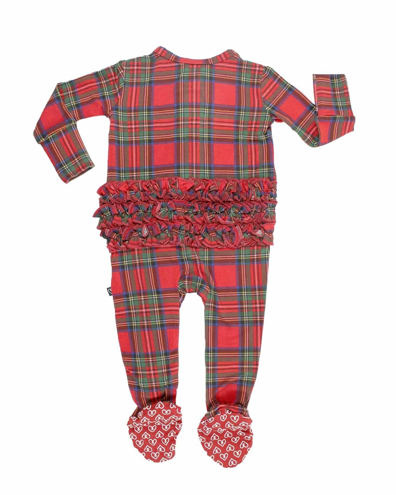 December Plaid Ruffle Zip Footie