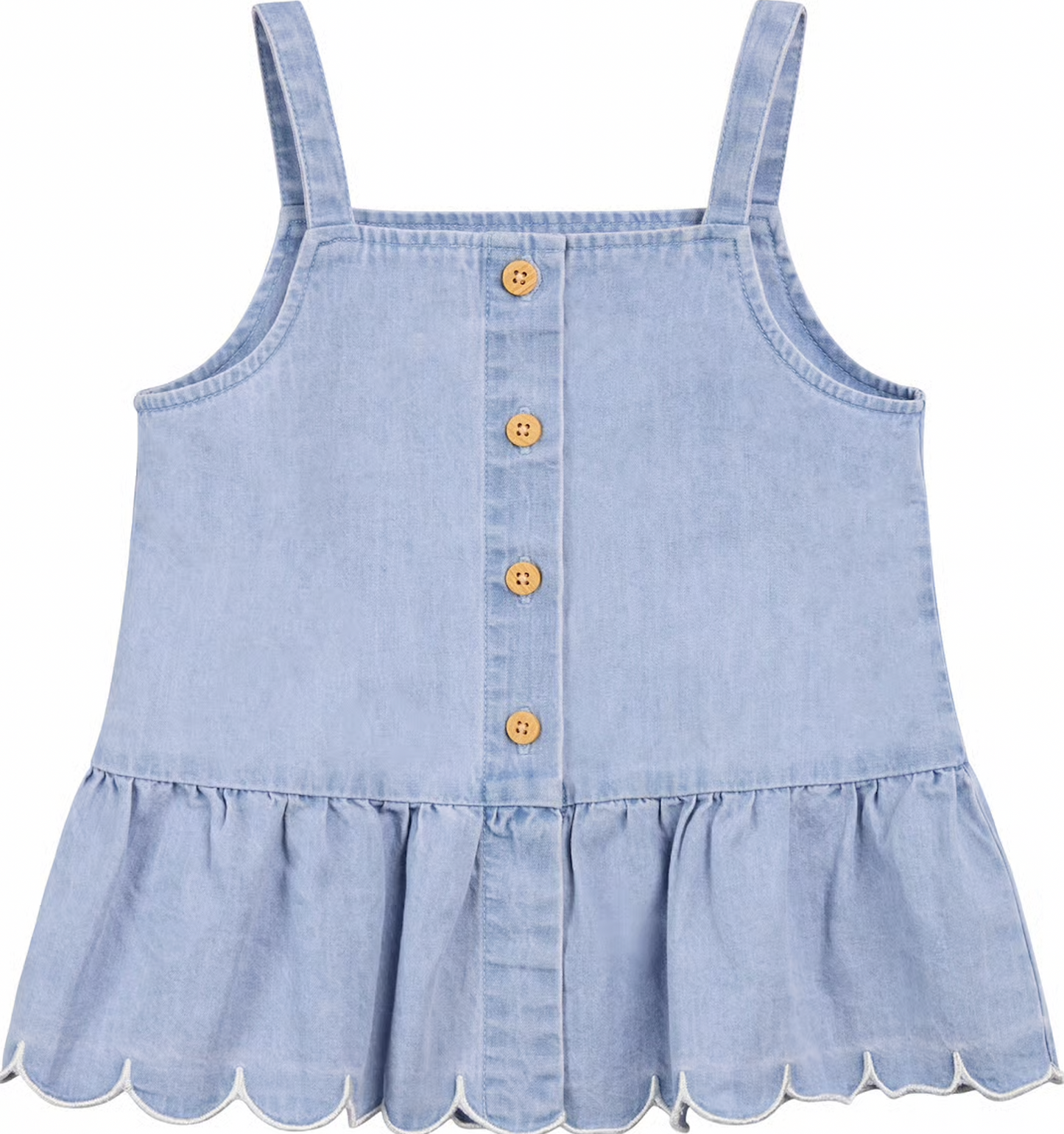 Denim Button Tank Top with scalloped edge