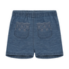 Blue denim shorts with lace detailing