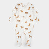 White footie with brown dog pattern