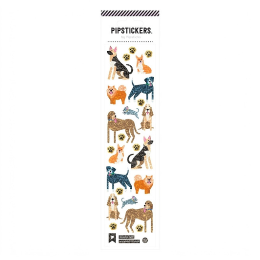 Glittery dog stickers with holographic gold foil accents