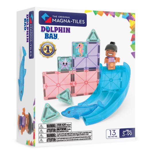 Colorful magnetic building set with dolphin and surfer