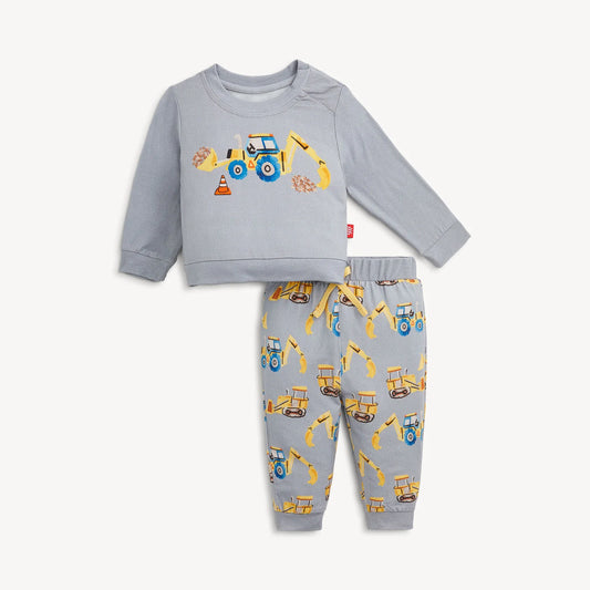 Two piece baby jogger set with construction theme print