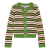 Red, white, and green striped cardigan with buttons