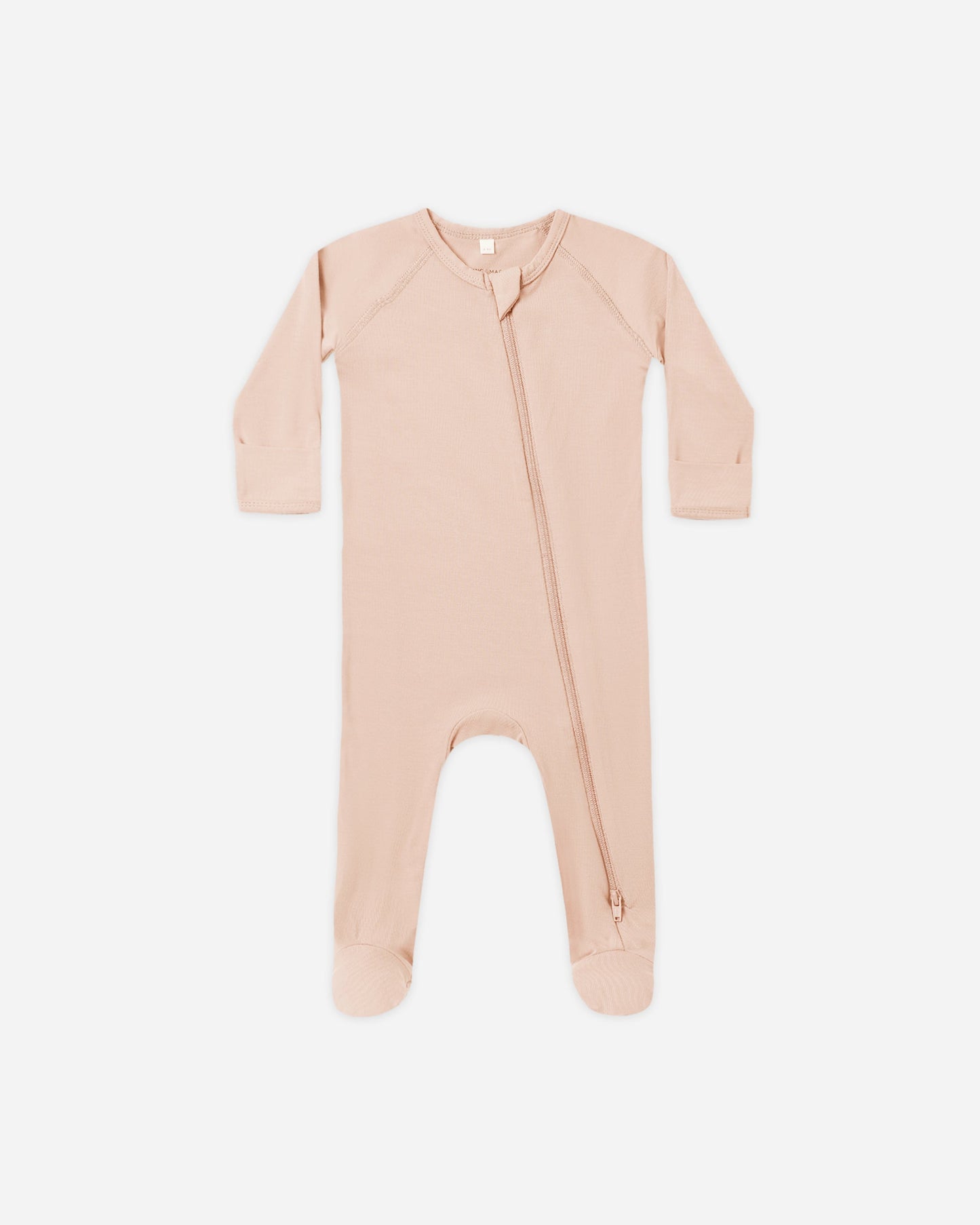 Dusty Rose Bamboo Zip Footie flat lay - Quincy Mae bamboo footie, dusty rose
