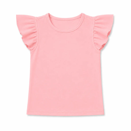 Pink t-shirt with ruffled sleeves on a white background