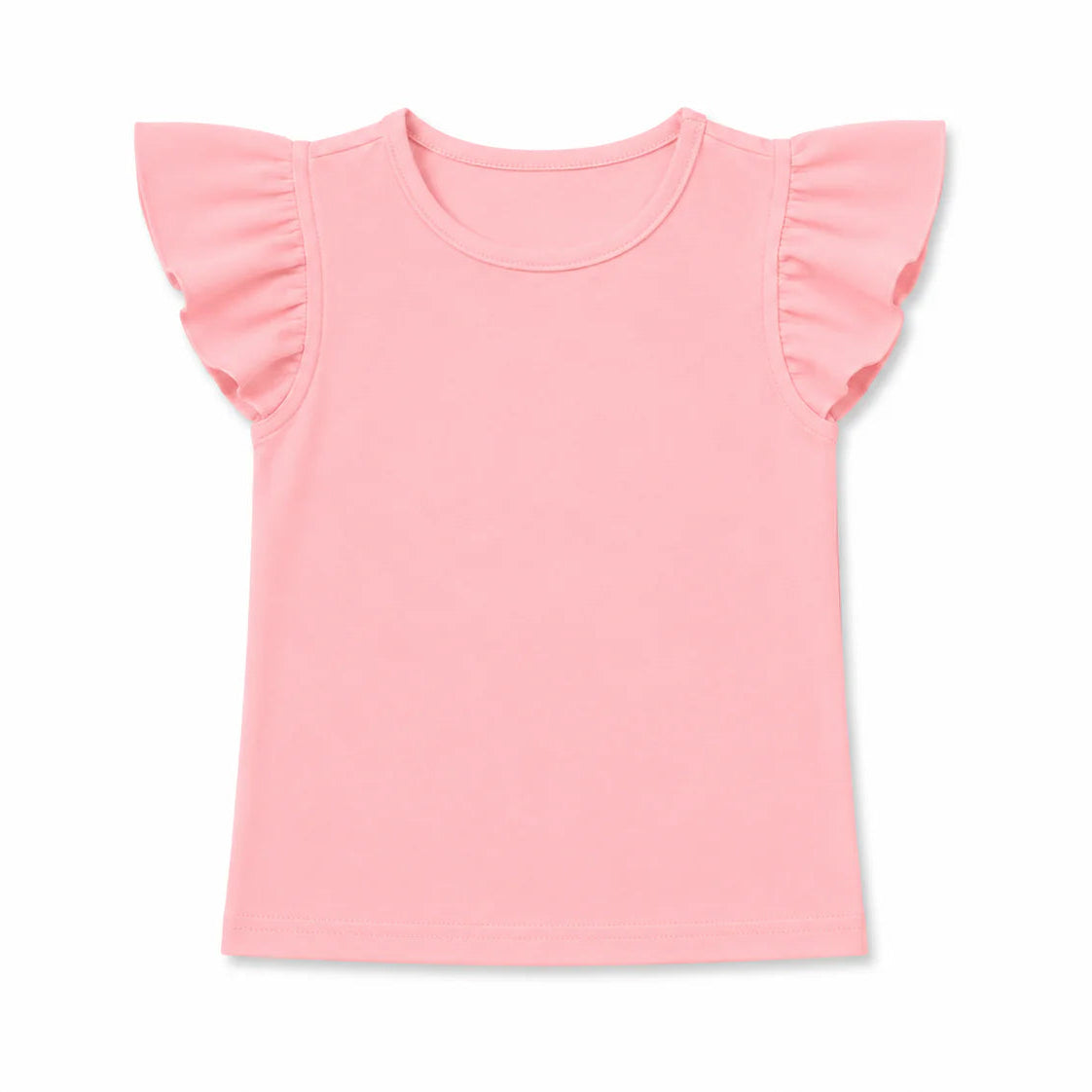 Pink t-shirt with ruffled sleeves on a white background