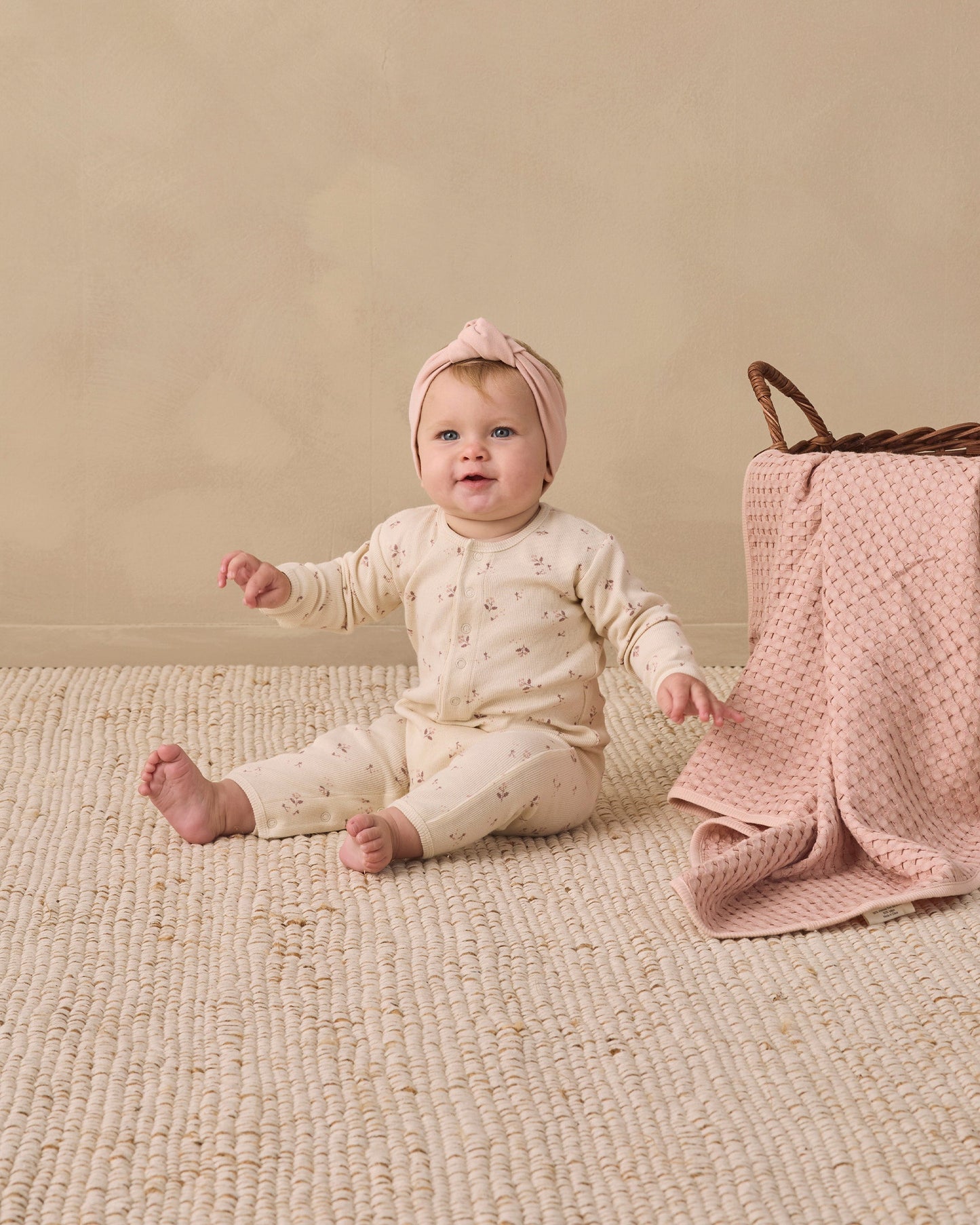 Baby in Dusty Rose Headband, lifestyle photo