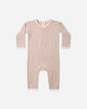 Dusty Rose Microstripe Romper flat lay - Quincy Mae organic cotton ribbed jumpsuit