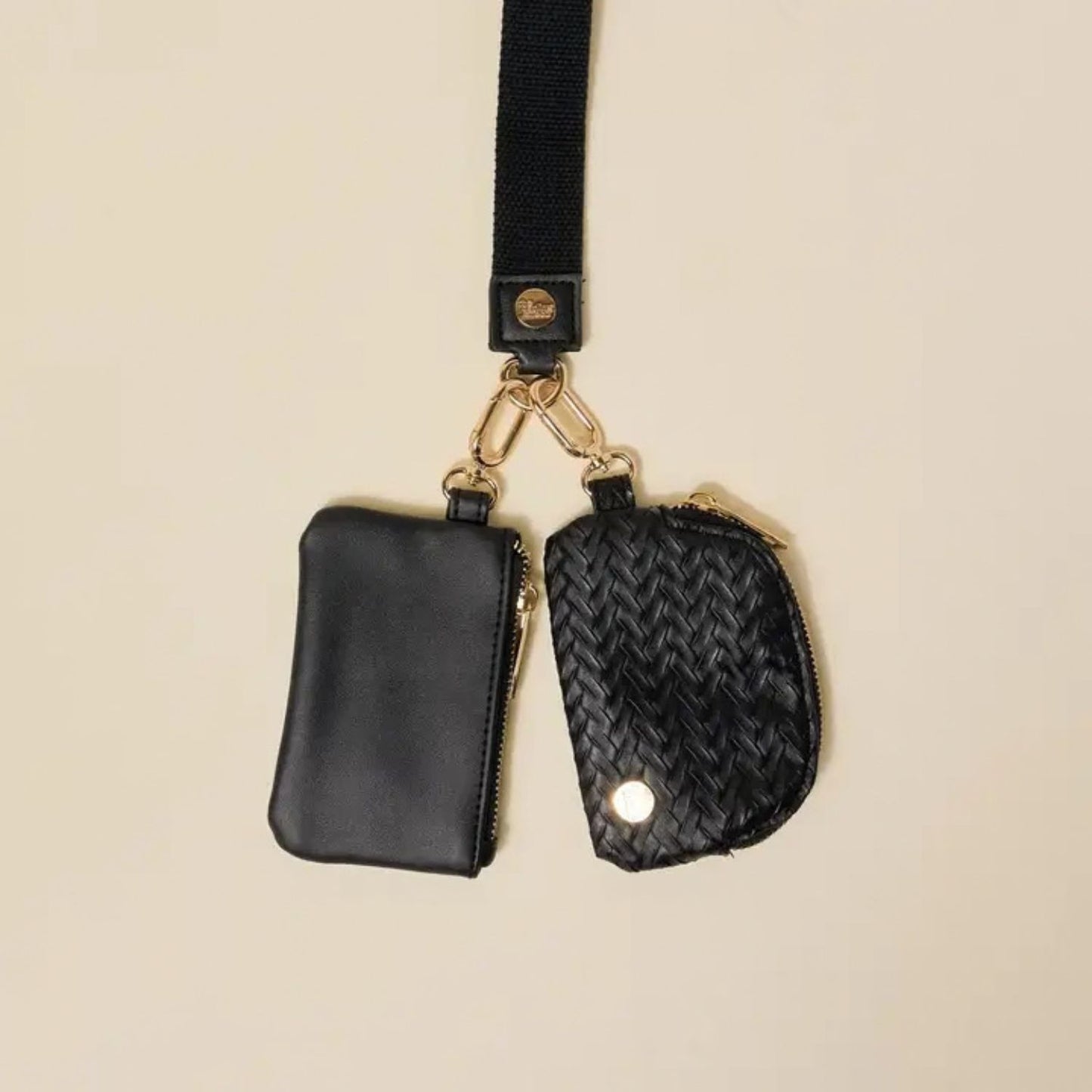 Black Luxe Wristlet With Double Pouches For Essentials