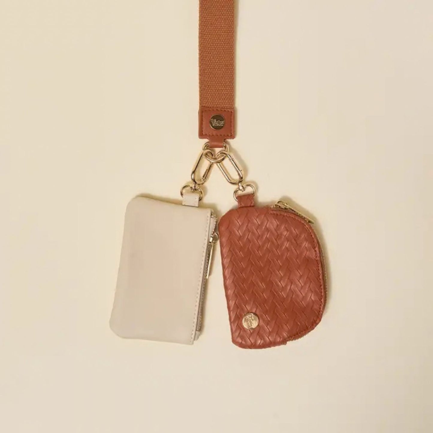 Brown Luxe Wristlet With Double Pouches For Essentials
