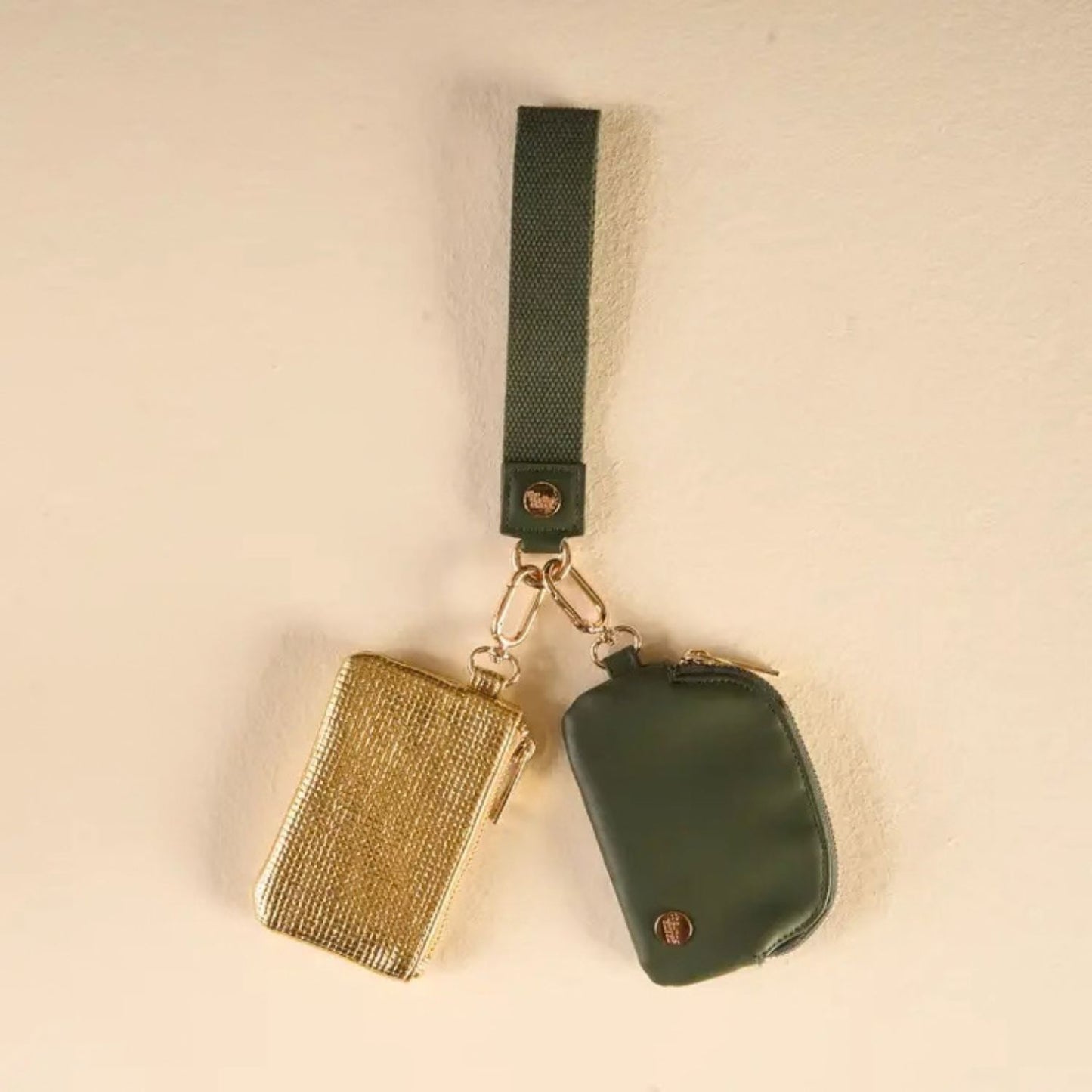 Evergreen Gold Luxe Wristlet With Double Pouches