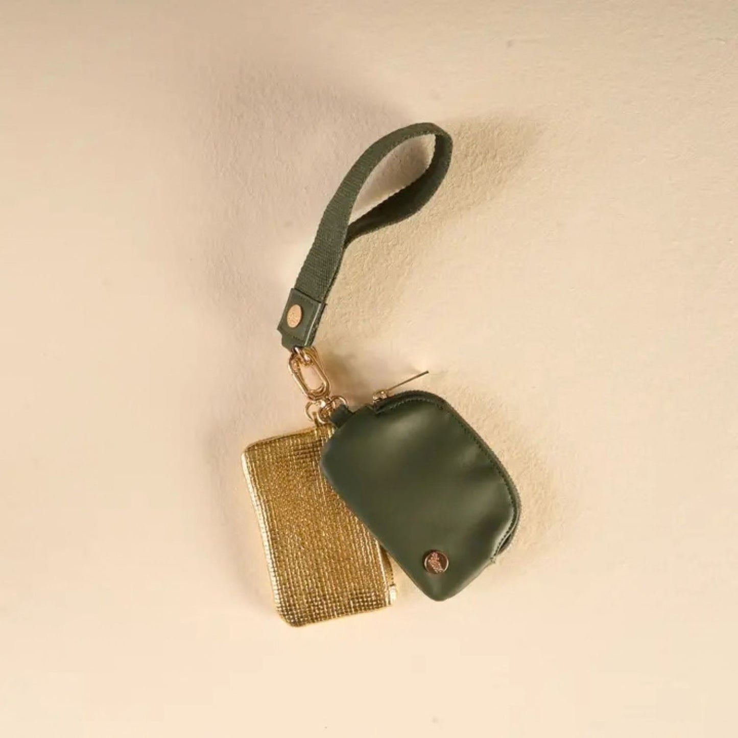 Evergreen Gold Luxe Wristlet With Double Pouches