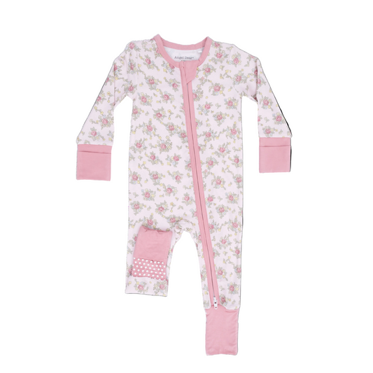 Floral baby footie with pink accents