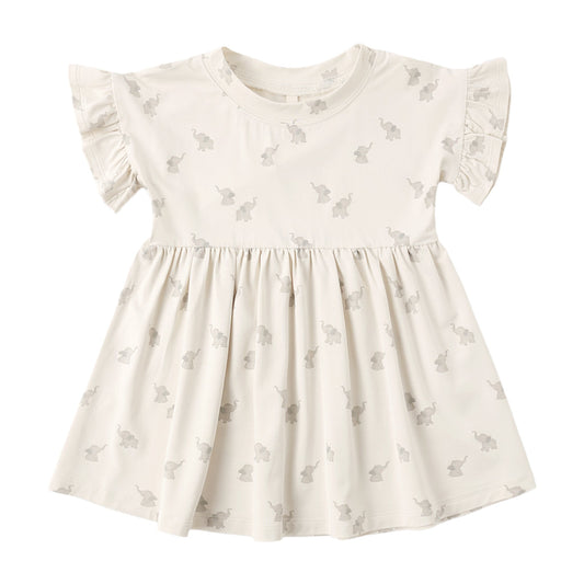 White dress with elephant pattern 