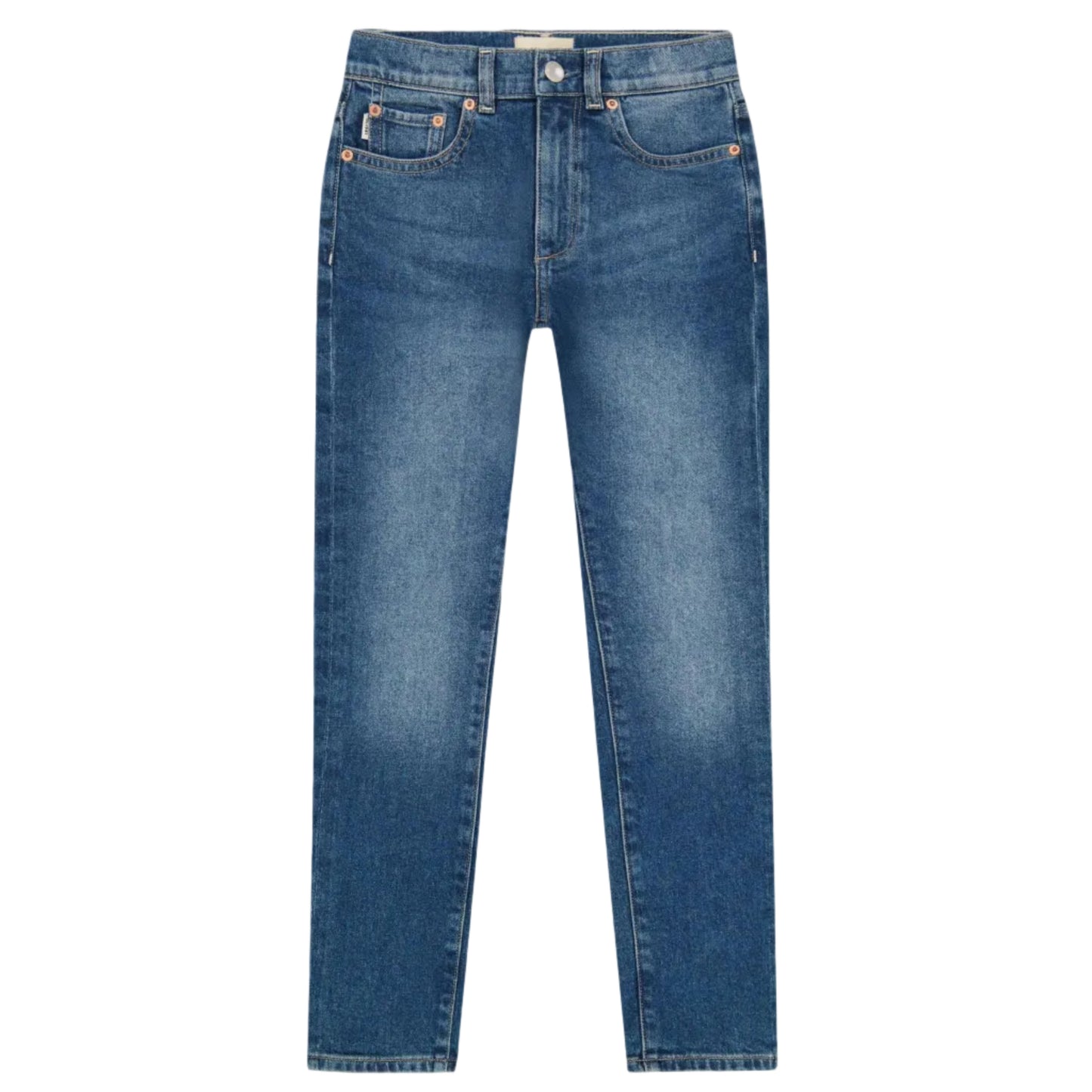 Blue jeans on a light gray background