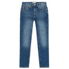 Blue jeans on a light gray background