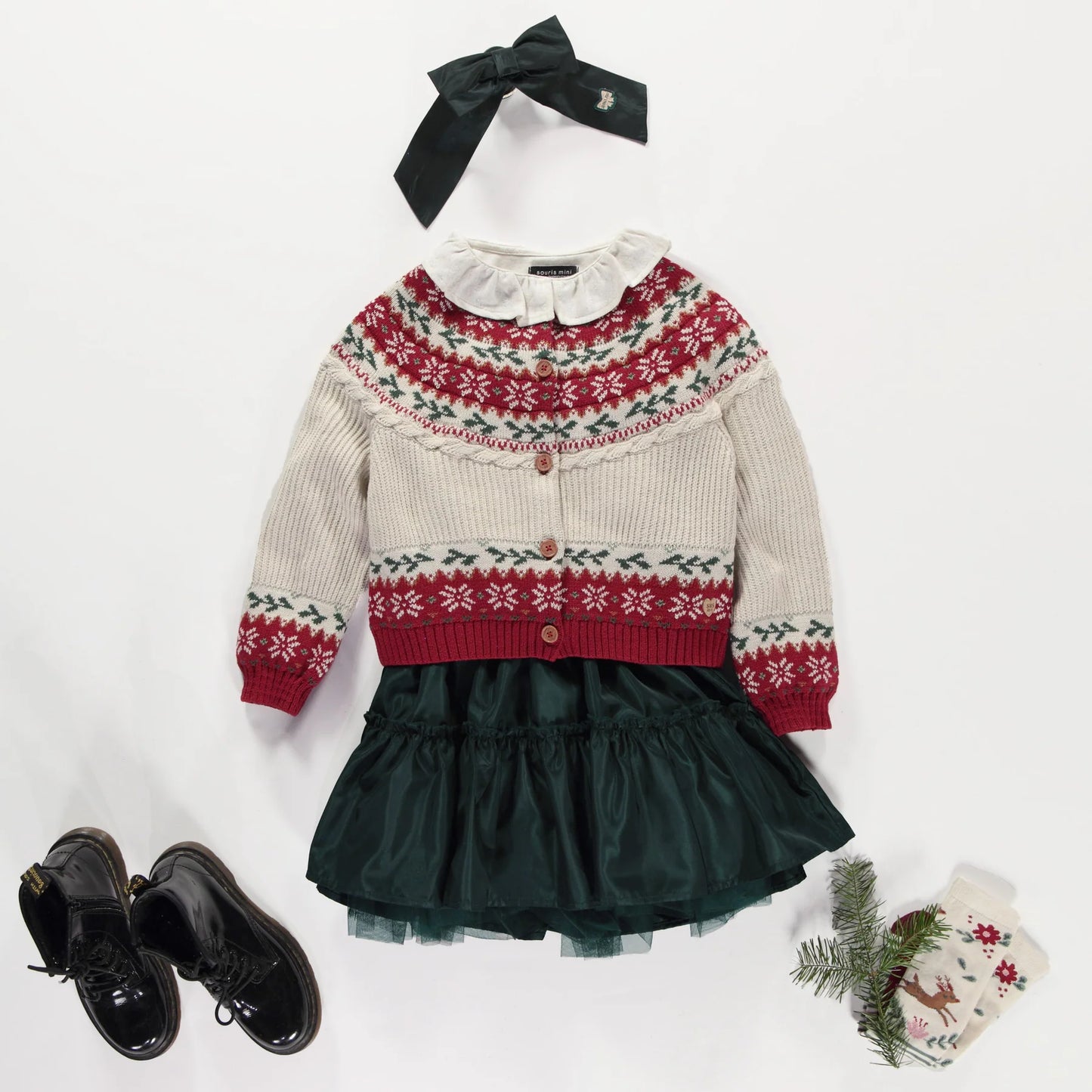 Red And Cream Holiday Knit Cardigan