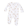 Baby white zip footie with brown dog pattern