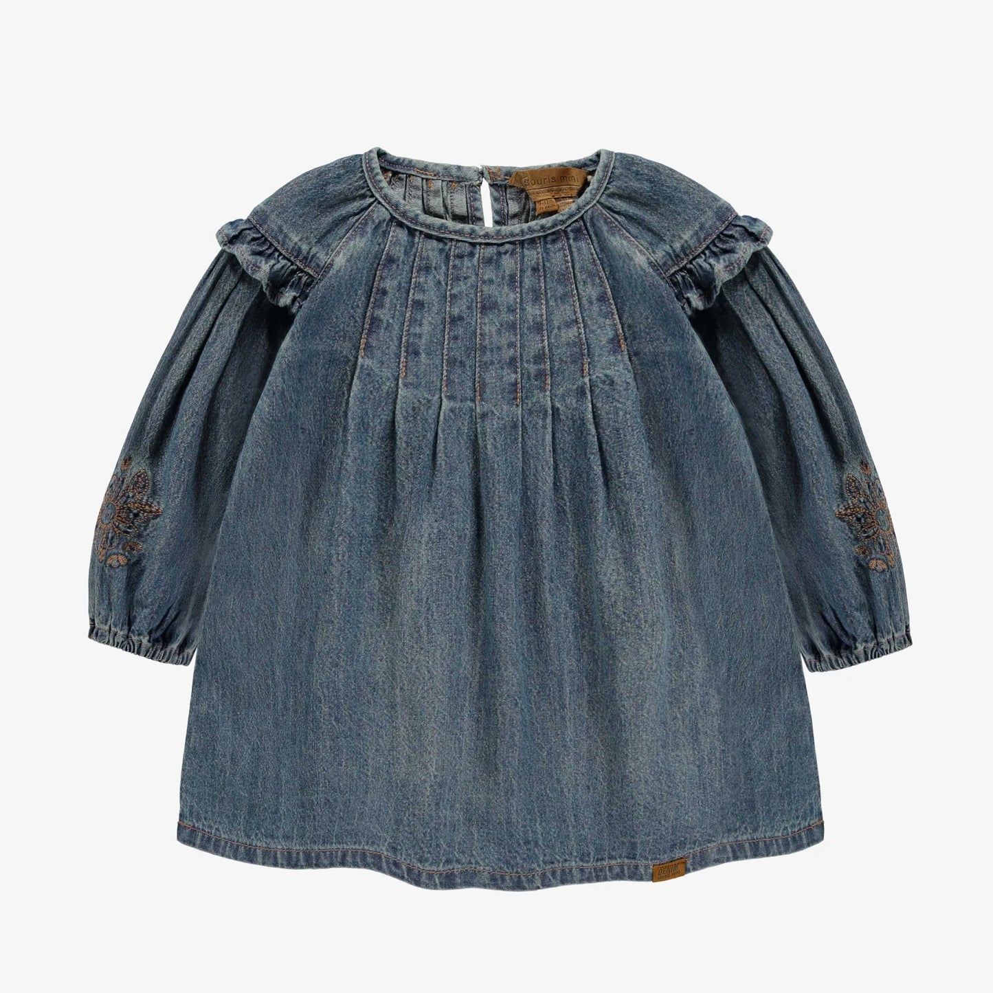 Pleated Denim Dress With Ruffles