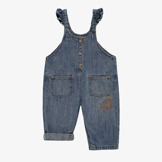 Loose Fit Ruffle Denim Overalls