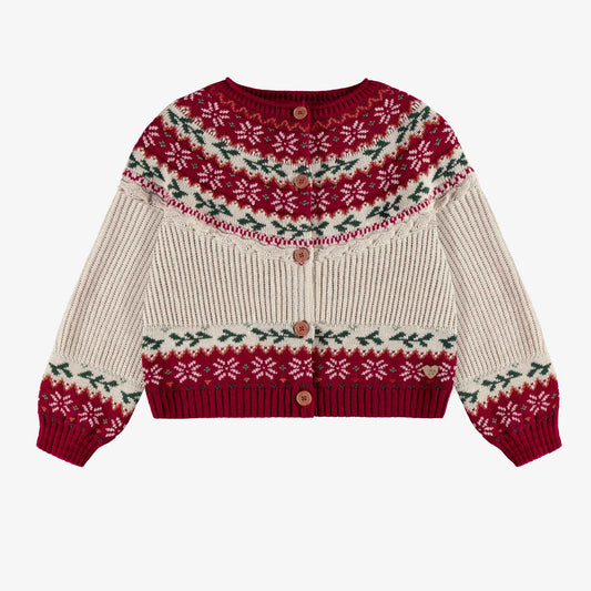 Red And Cream Holiday Knit Cardigan