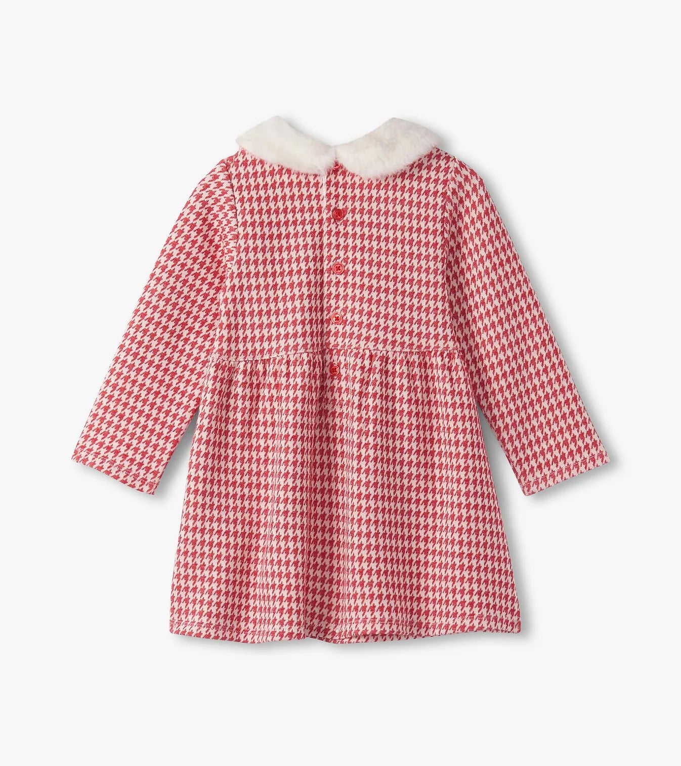 Red Houndstooth Fur Trim Dress
