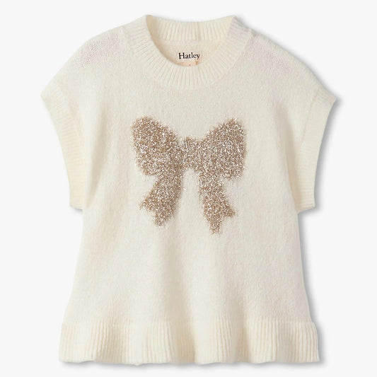 Cream-colored sleeveless sweater with a butterfly design on a white background