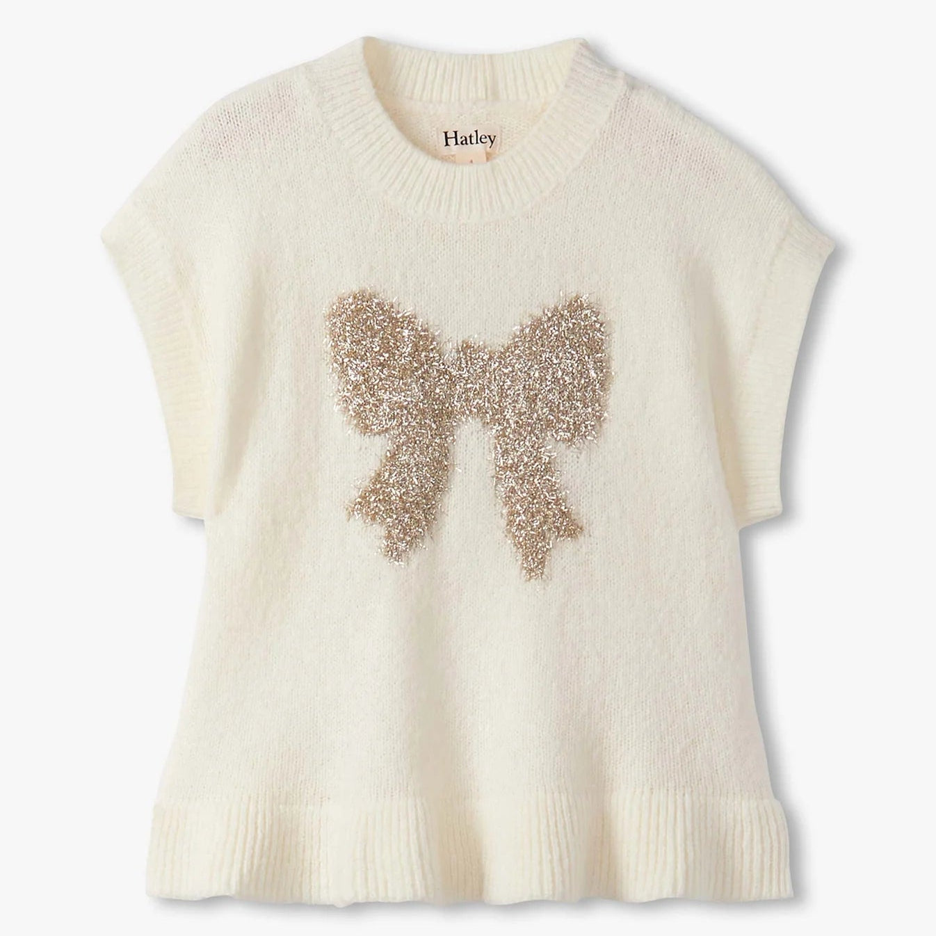 Cream-colored sleeveless sweater with a butterfly design on a white background
