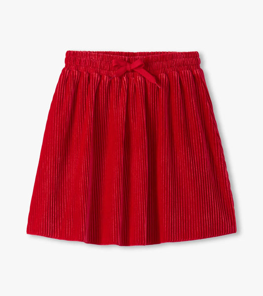 Red Pleated Velour Skirt