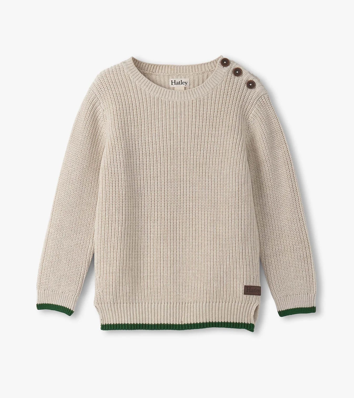 Oatmeal Melange Button Neck Sweater