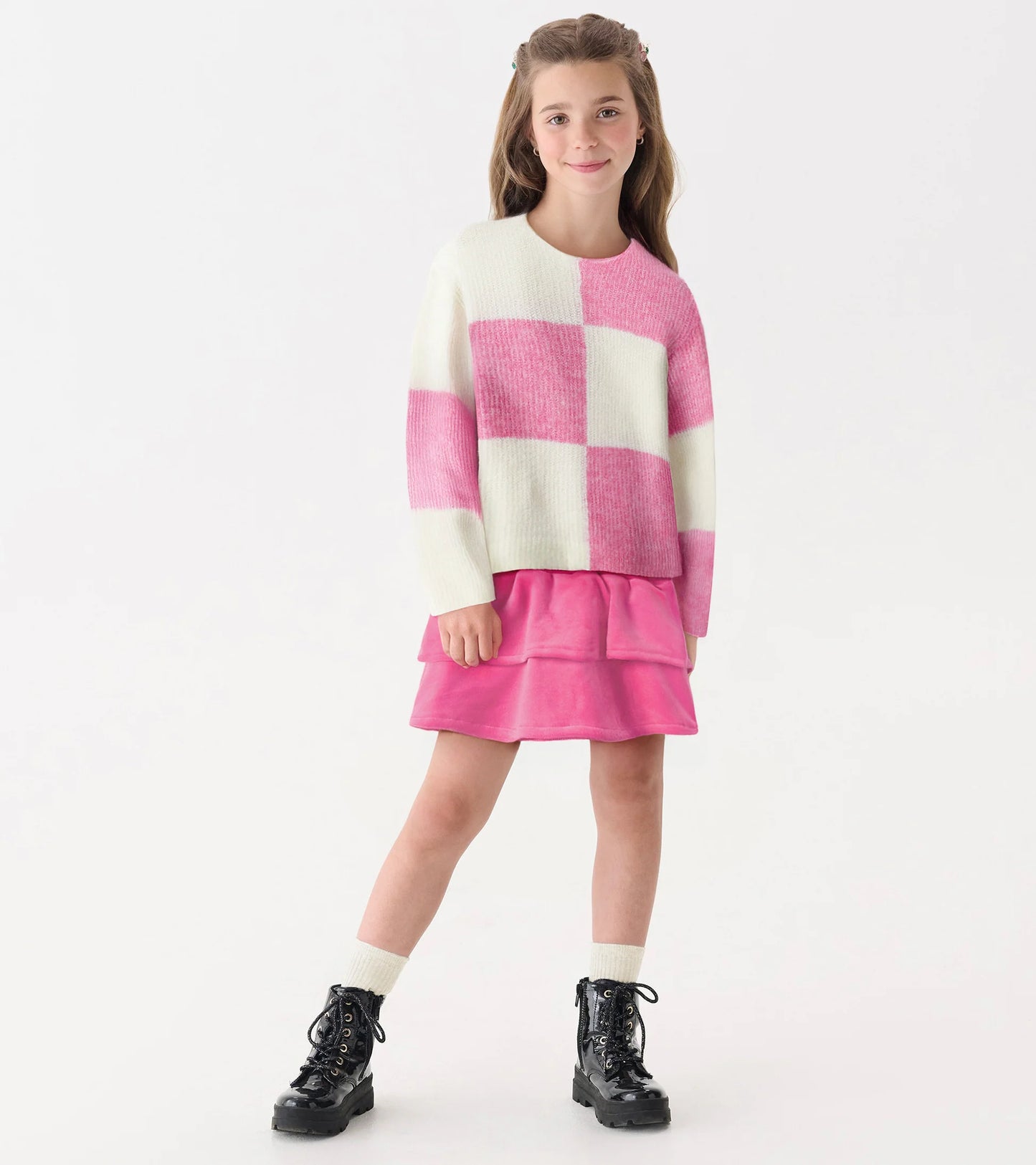 Pink Check Drop Shoulder Sweater