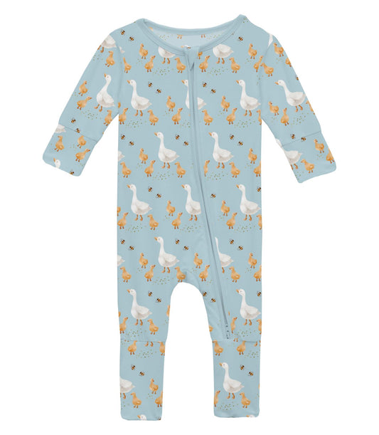 Ducks on Spring Sky Zip Flip Romper