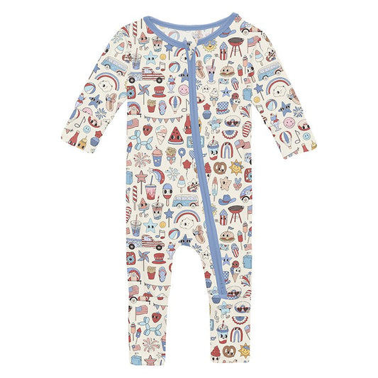 Convertible Zip Pajama with USA theme graphic all-over print.