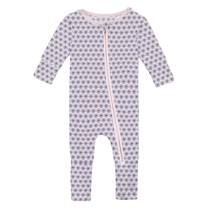 Baby footie zip pajama with purple violets