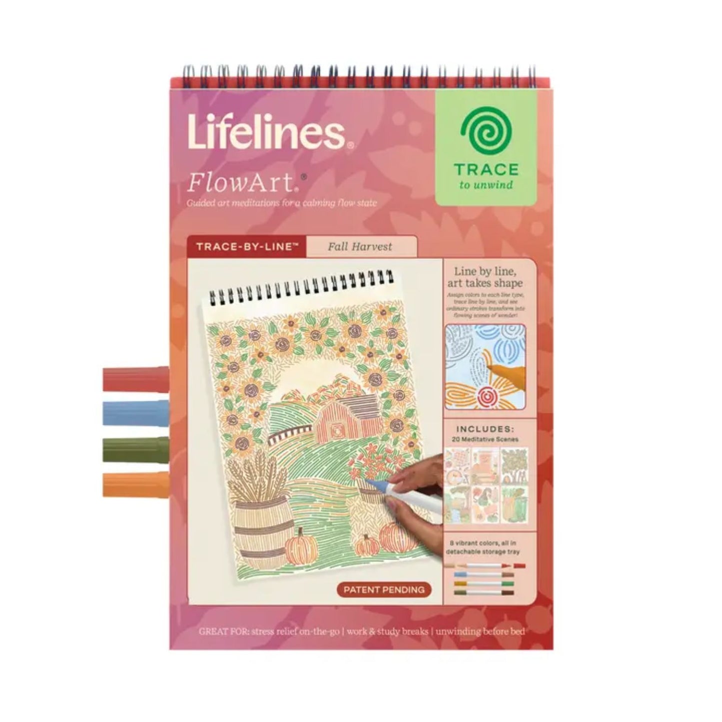 Relaxing trace-by-line activity pad with markers