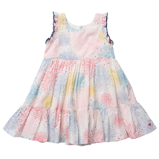 Firework pattern on ruffle tank dress