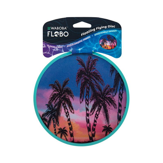 WABOBA Flo-Bo floating flying disc with palm tree design on a white background