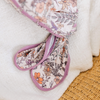 Floral baby knotted gown with purple trim on white