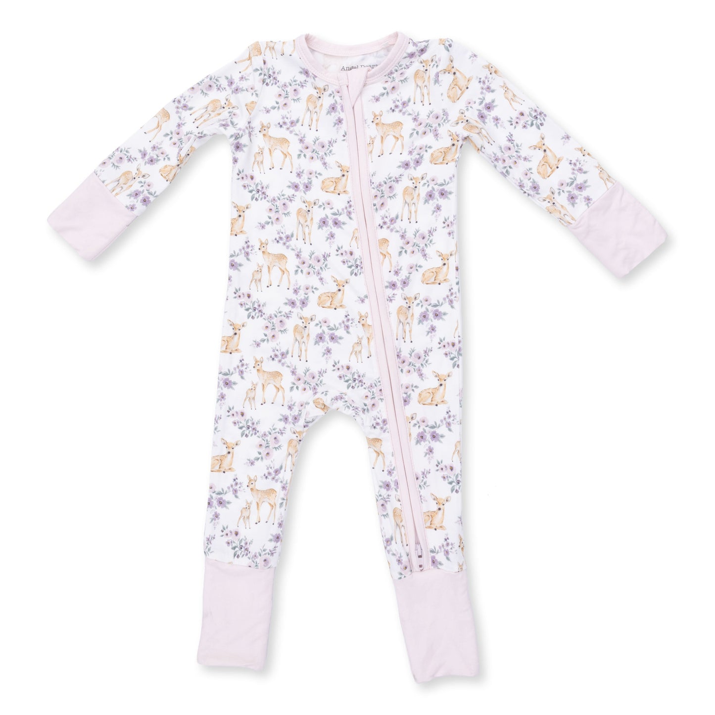 Angel Dear Floral Deer Flip Romper, front view flat lay
