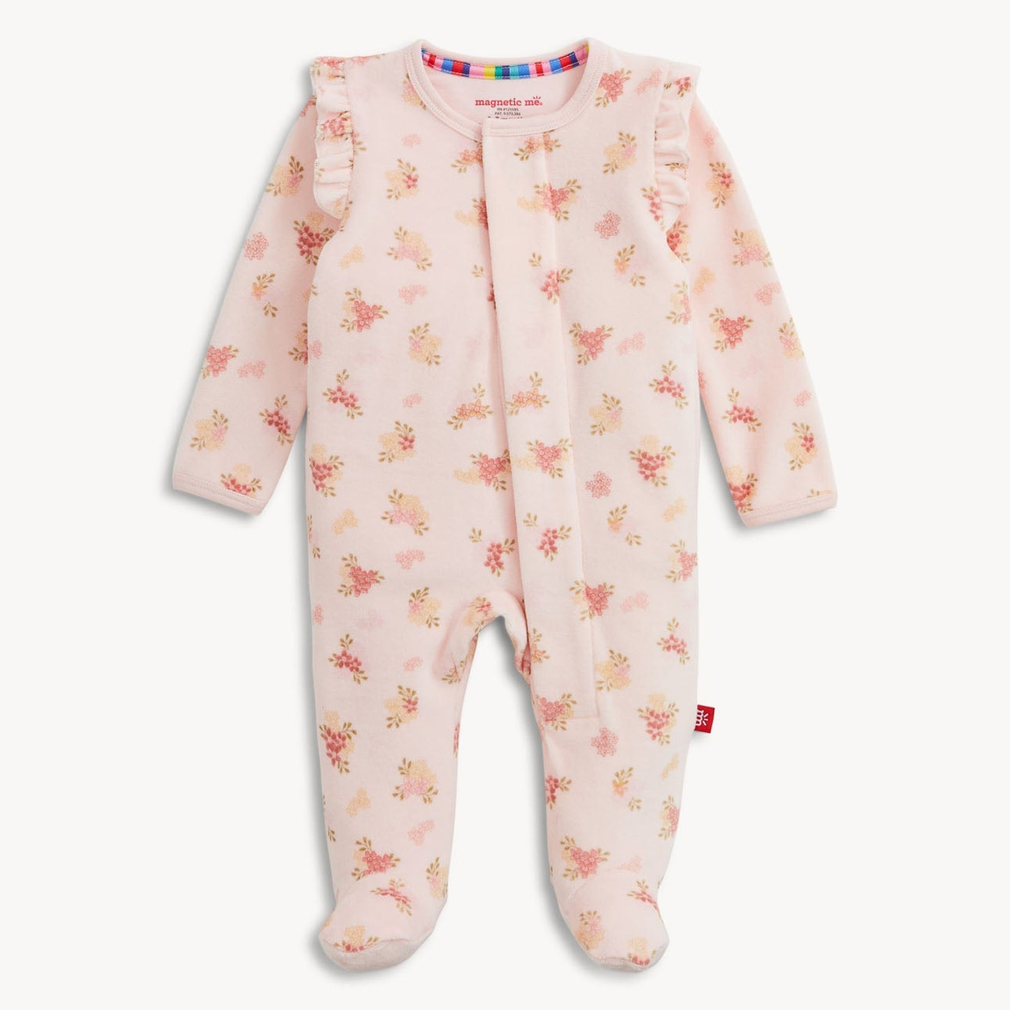 Baby onesie with floral pattern on a white background